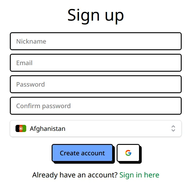 Login screen with Google OAuth option